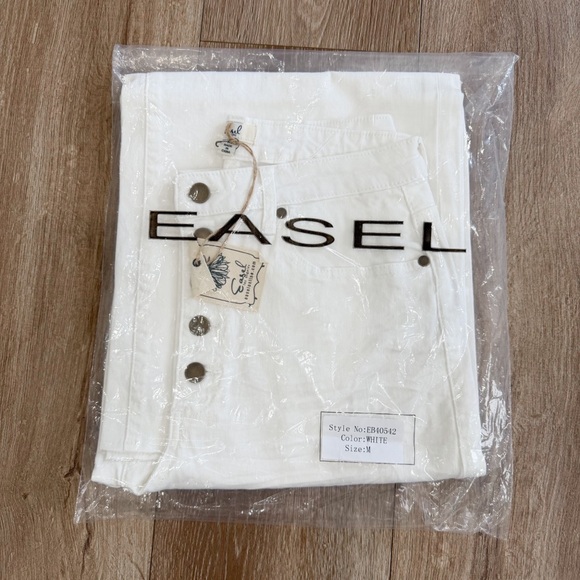 NWT Easel Wide Leg Twill High Rise Raw Hem Button Fly Stretch Pants White Medium - Picture 10 of 12